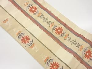 縞に横段・花々模様織出し名古屋帯